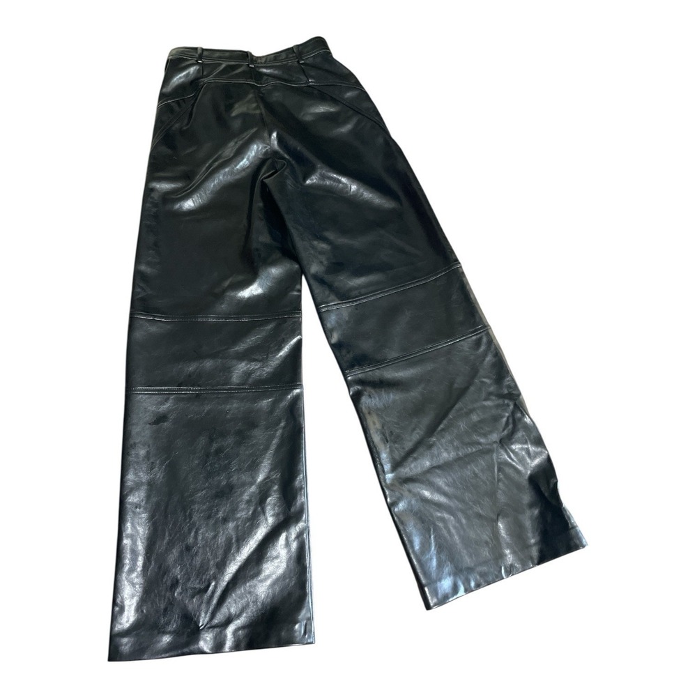 Zara W Black Faux Leather Wide Leg Cut Out Pockets Small Pants Biker Core Rocker - Picture 3 of 12
